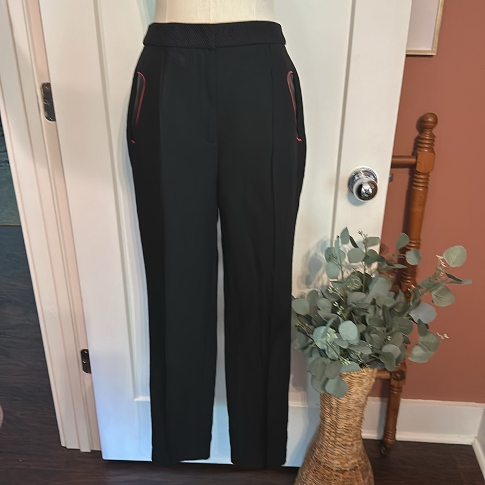 Alexander Wang high waisted black zipper red piping & leather pocket 8 pants - Picture 3 of 14